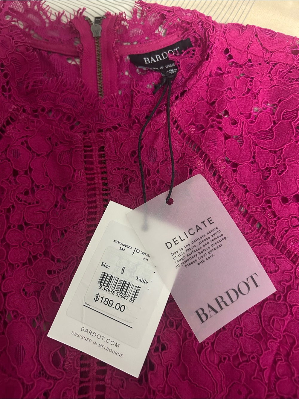 Bardot Hot Pink Floral Lace Zip-Front Top